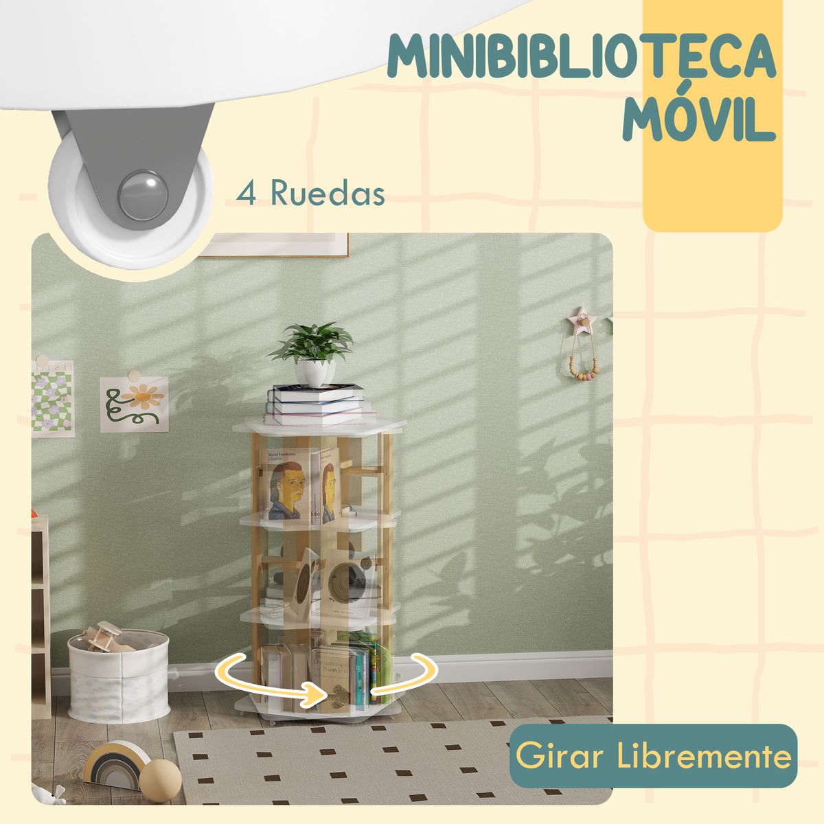 Estantería infantil Plamera Aiyaplay 3 estantes con ruedas +3A blanco/natural 99,5x48x48 cm