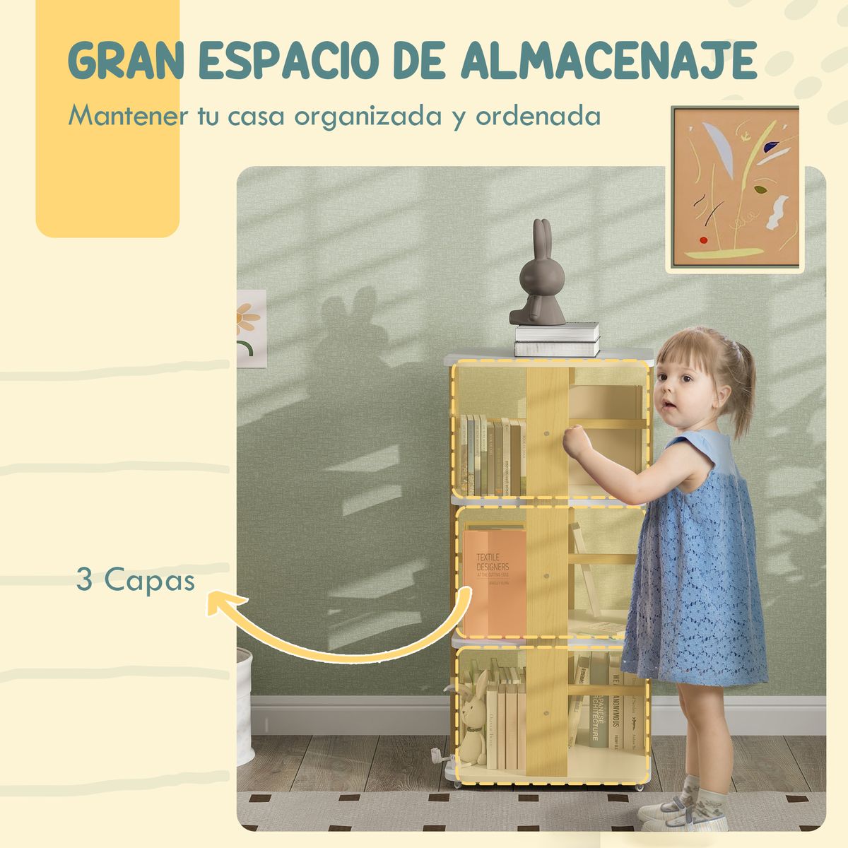Estantería infantil Plamera Aiyaplay 3 estantes con ruedas +3A blanco/natural 99,5x48x48 cm