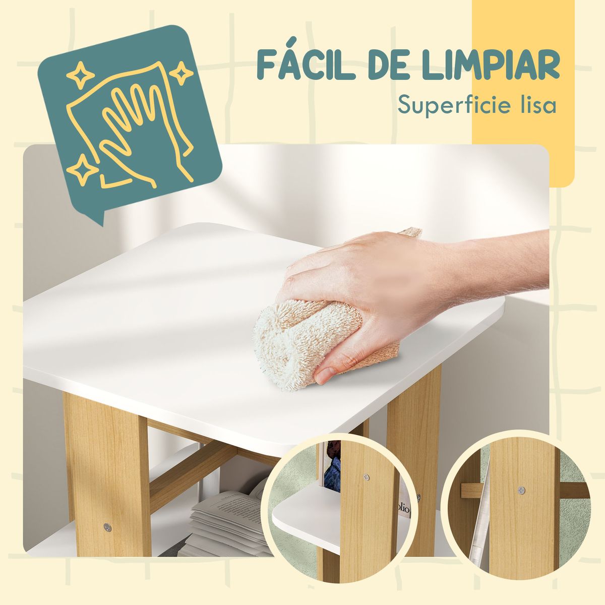Estantería infantil Plamera Aiyaplay 3 estantes con ruedas +3A blanco/natural 99,5x48x48 cm