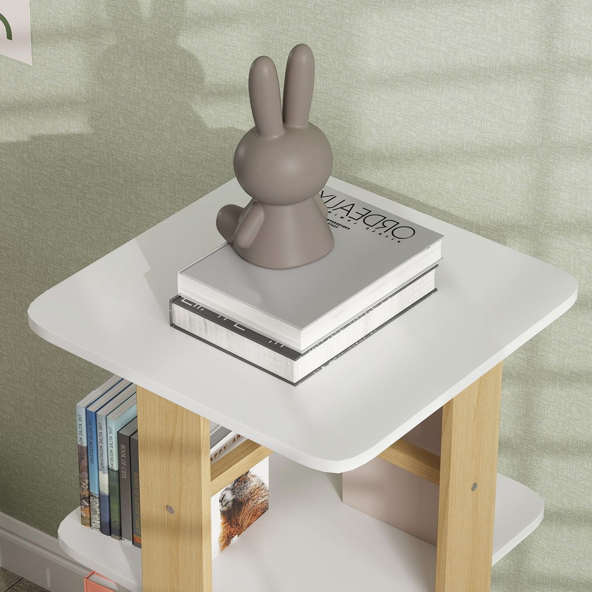 Estantería infantil Plamera Aiyaplay 3 estantes con ruedas +3A blanco/natural 99,5x48x48 cm detalle