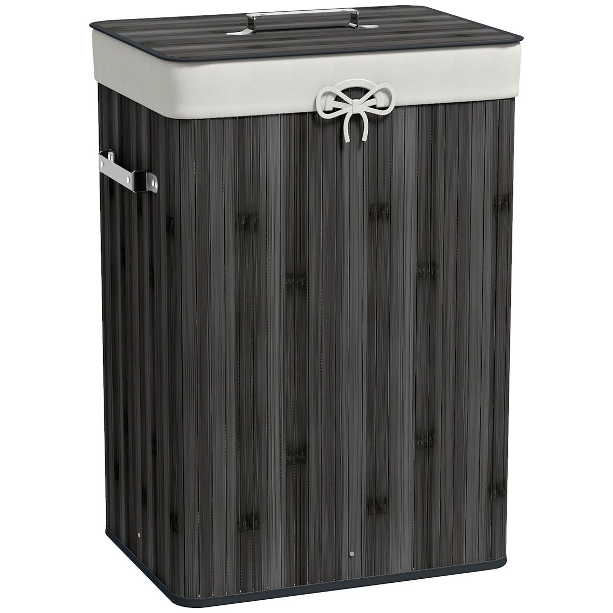 Cesto para ropa sucia Kunzita Homcom plegable con asas gris 60x40x30 cm fondo blanco