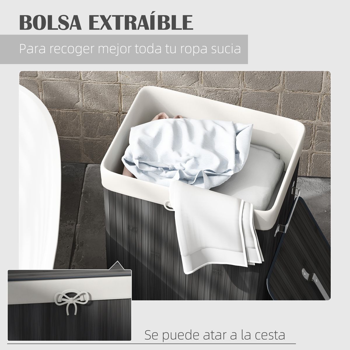 Cesto para ropa sucia Kunzita Homcom plegable con asas gris 60x40x30 cm