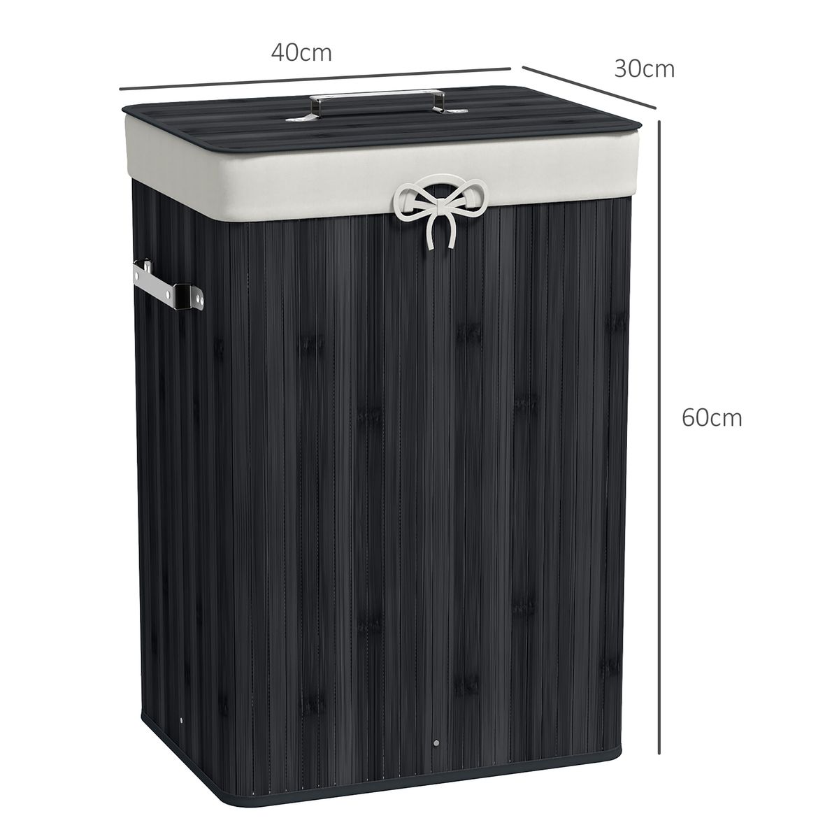 Cesto para ropa sucia Kunzita Homcom plegable con asas negro 60x40x30 cm medidas