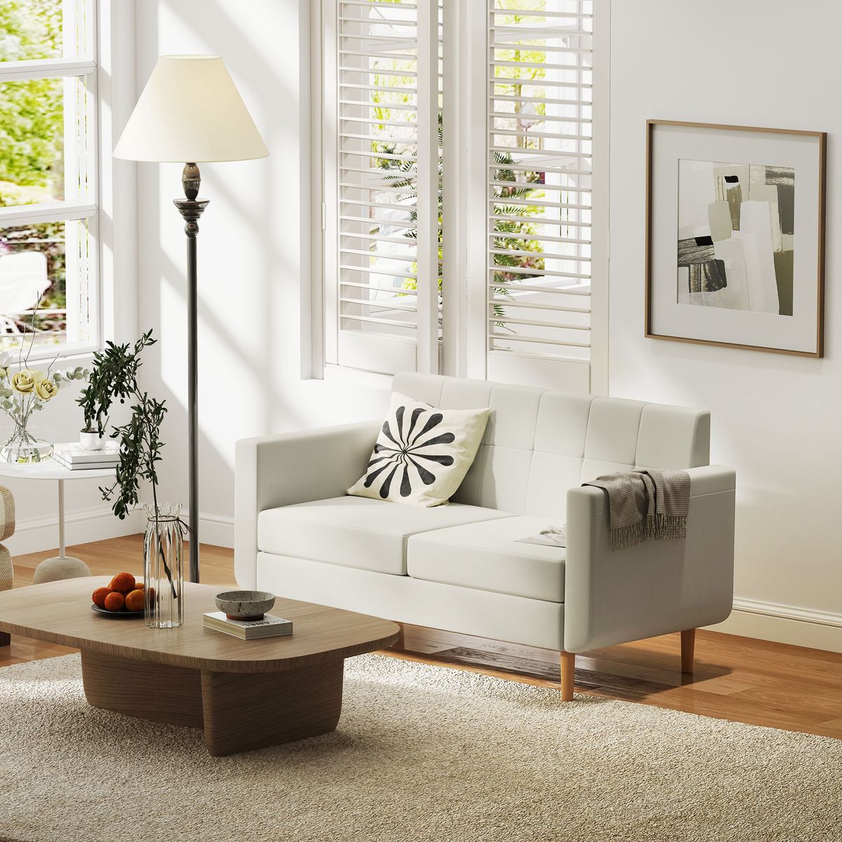 Sofá Sere Homcom 2 plazas con reposabrazos crema 75x138,5x70 cm