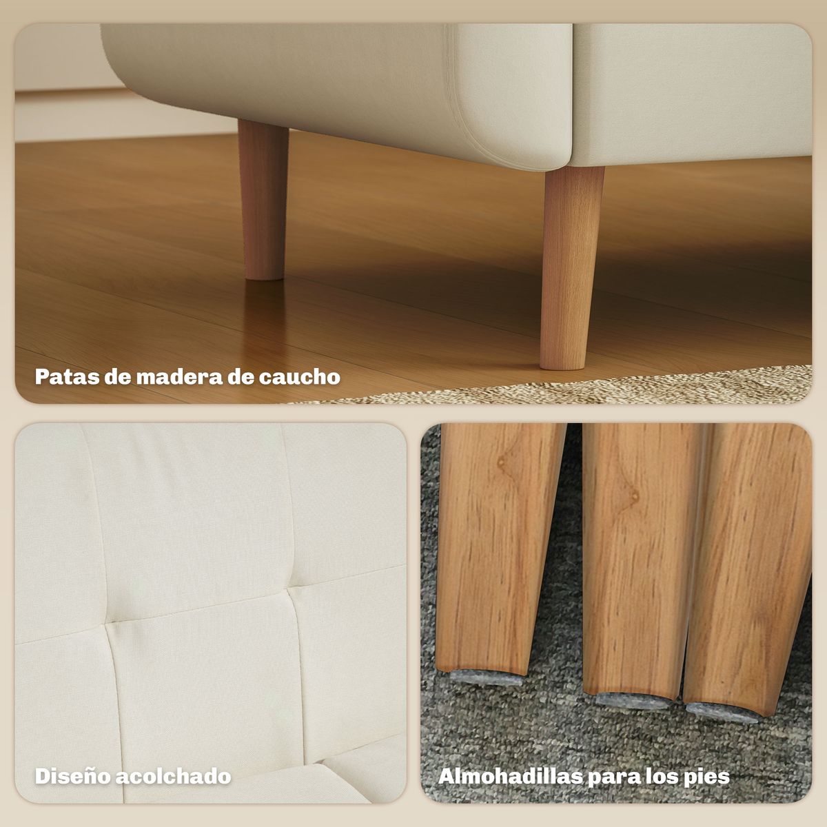 Sofá Sere Homcom 2 plazas con reposabrazos crema 75x138,5x70 cm