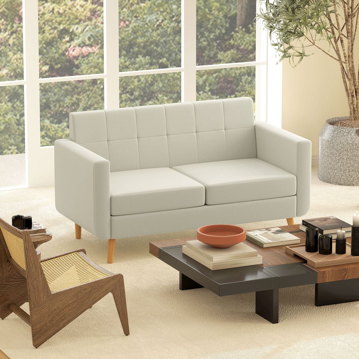 Sofá Sere Homcom 2 plazas con reposabrazos crema 75x138,5x70 cm