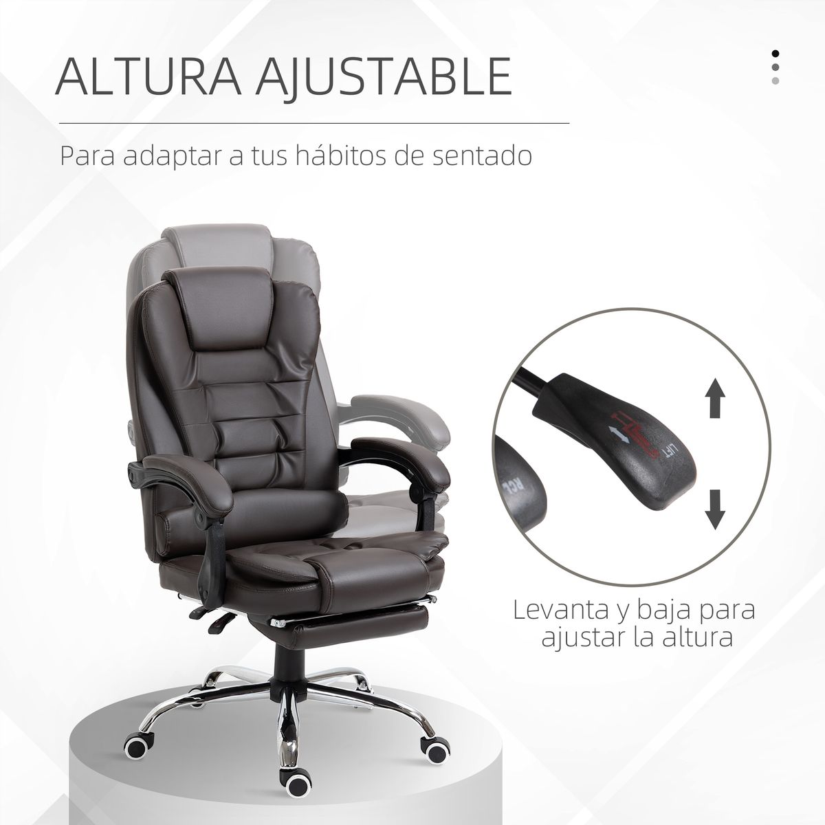 Silla de oficina Adar Homcom con reposapiés reclinable marrón oscuro 109-117x64,5x69 cm