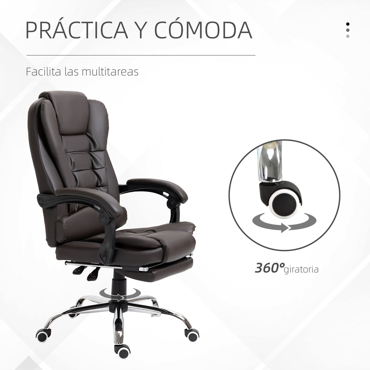 Silla de oficina Adar Homcom con reposapiés reclinable marrón oscuro 109-117x64,5x69 cm