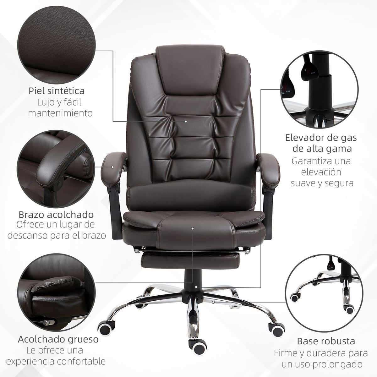 Silla de oficina Adar Homcom con reposapiés reclinable marrón oscuro 109-117x64,5x69 cm web