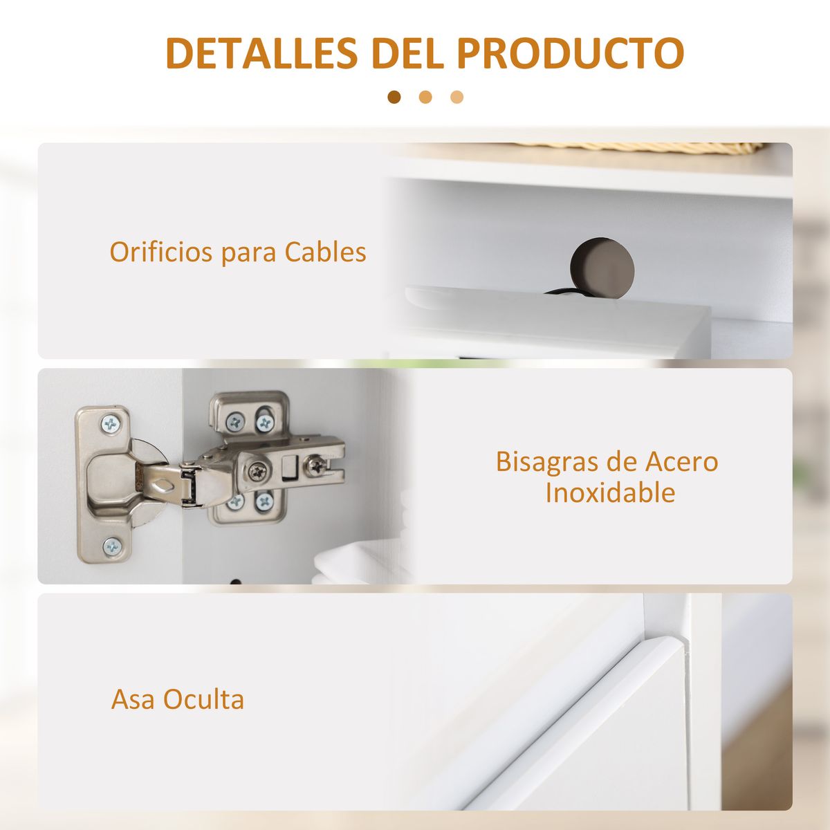 Aparador Zafiro Homcom 3 puertas blanco 85x120x35 cm