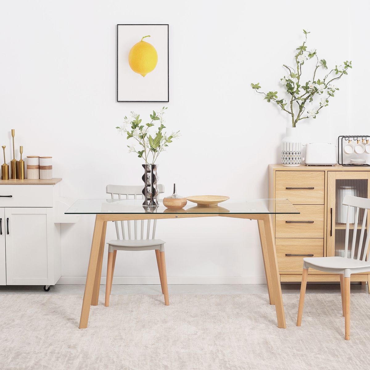 Mesa de comedor Rubí Homcom 6 personas cristal natural 76x150x75 cm