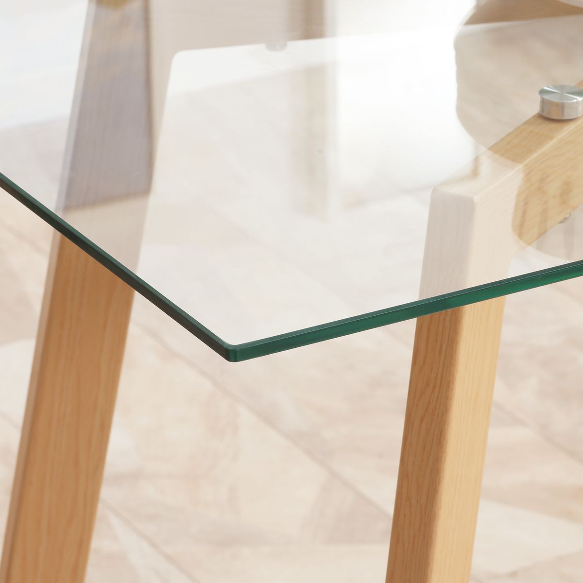 Mesa de comedor Rubí Homcom 6 personas cristal natural 76x150x75 cm detalle cristal