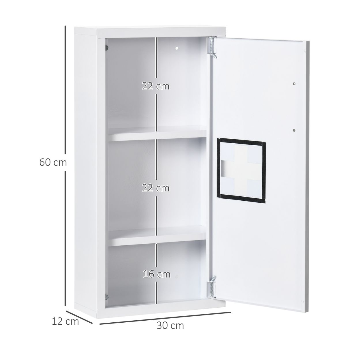 Botiquín Kleankin 3 compartimentos con puerta magnética blanco 60x30x12 cm medidas