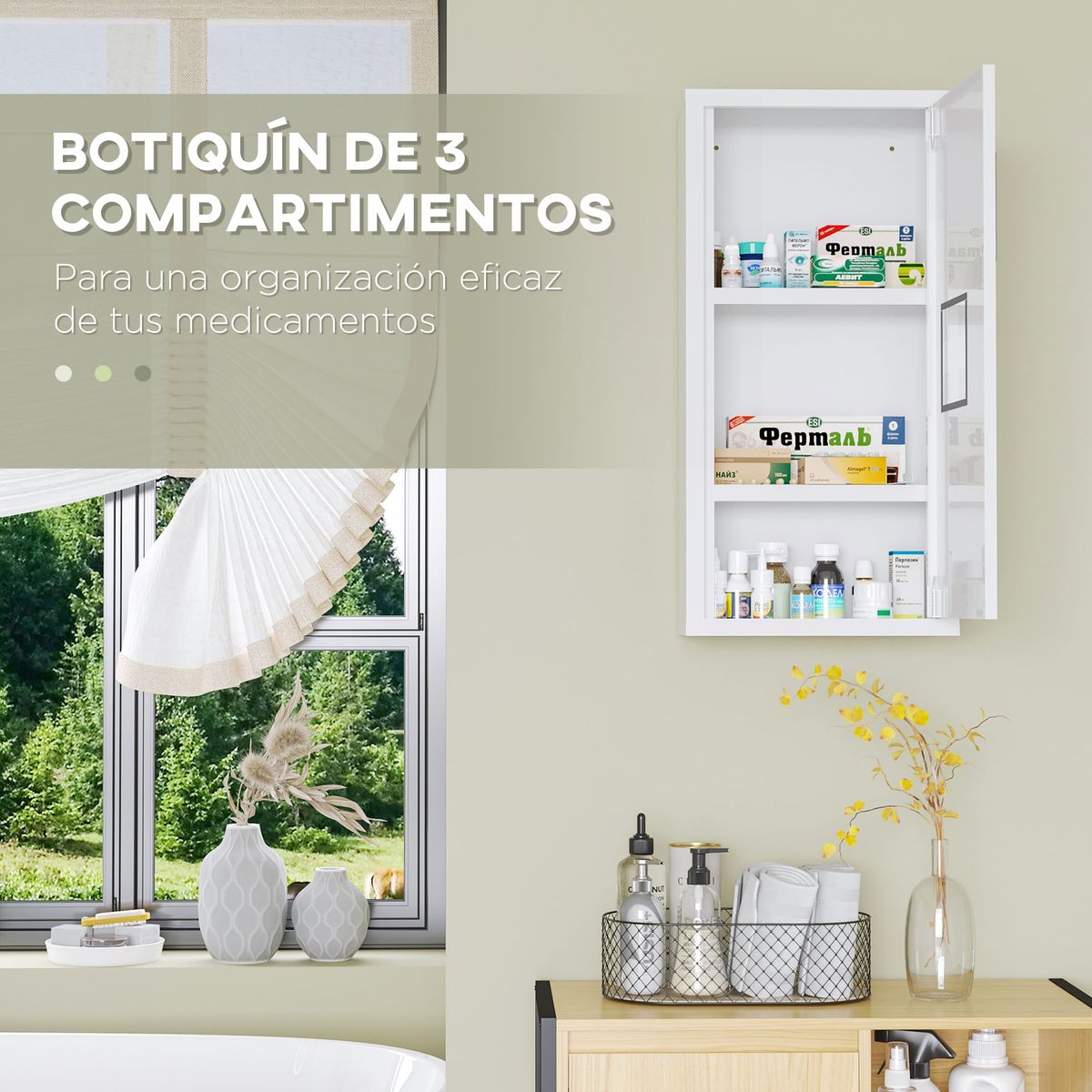 Botiquín Kleankin 3 compartimentos con puerta magnética blanco 60x30x12 cm