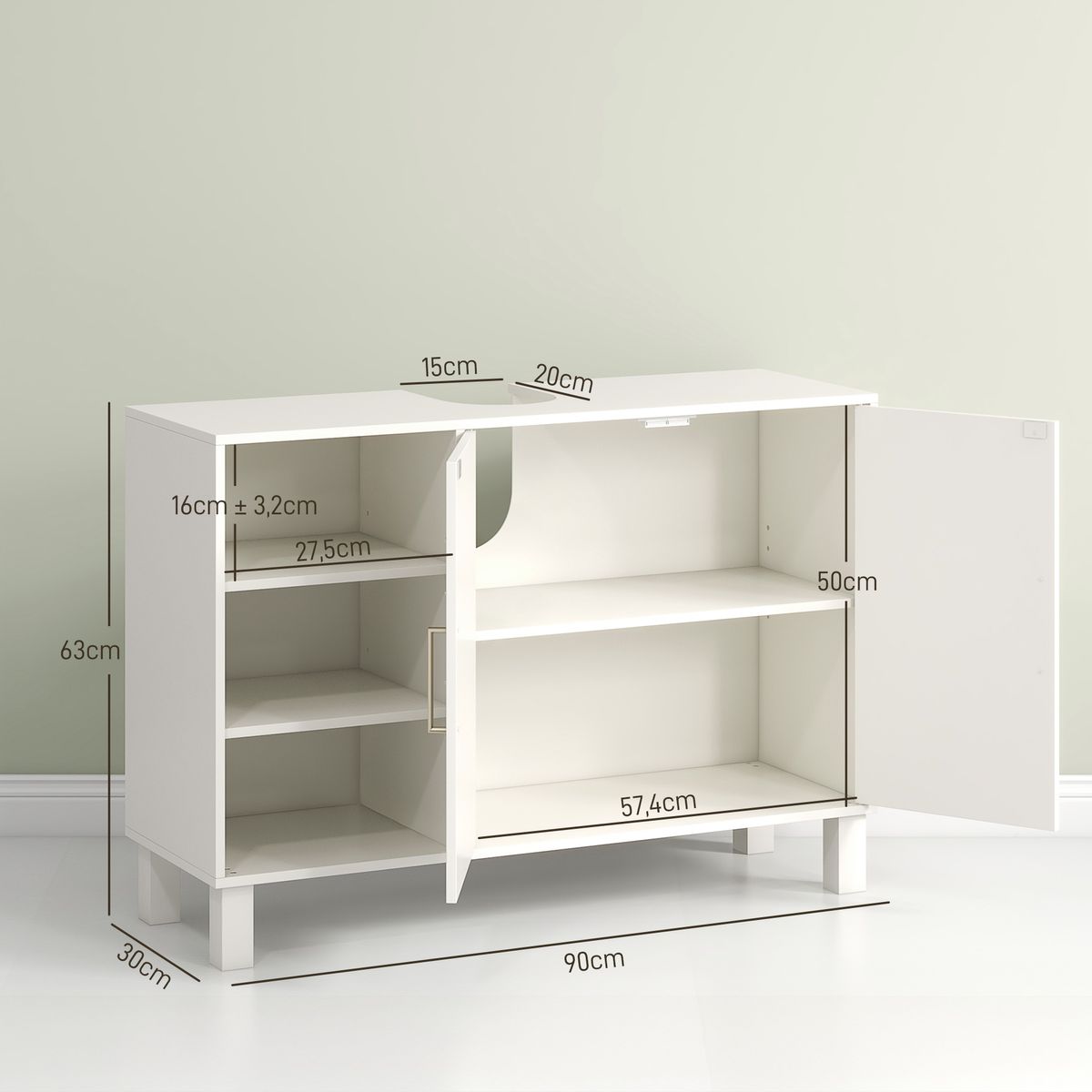 Mueble de lavabo Peonía Kleankin 3 compartimentos + armario crema 63x90x30 cm  medidas