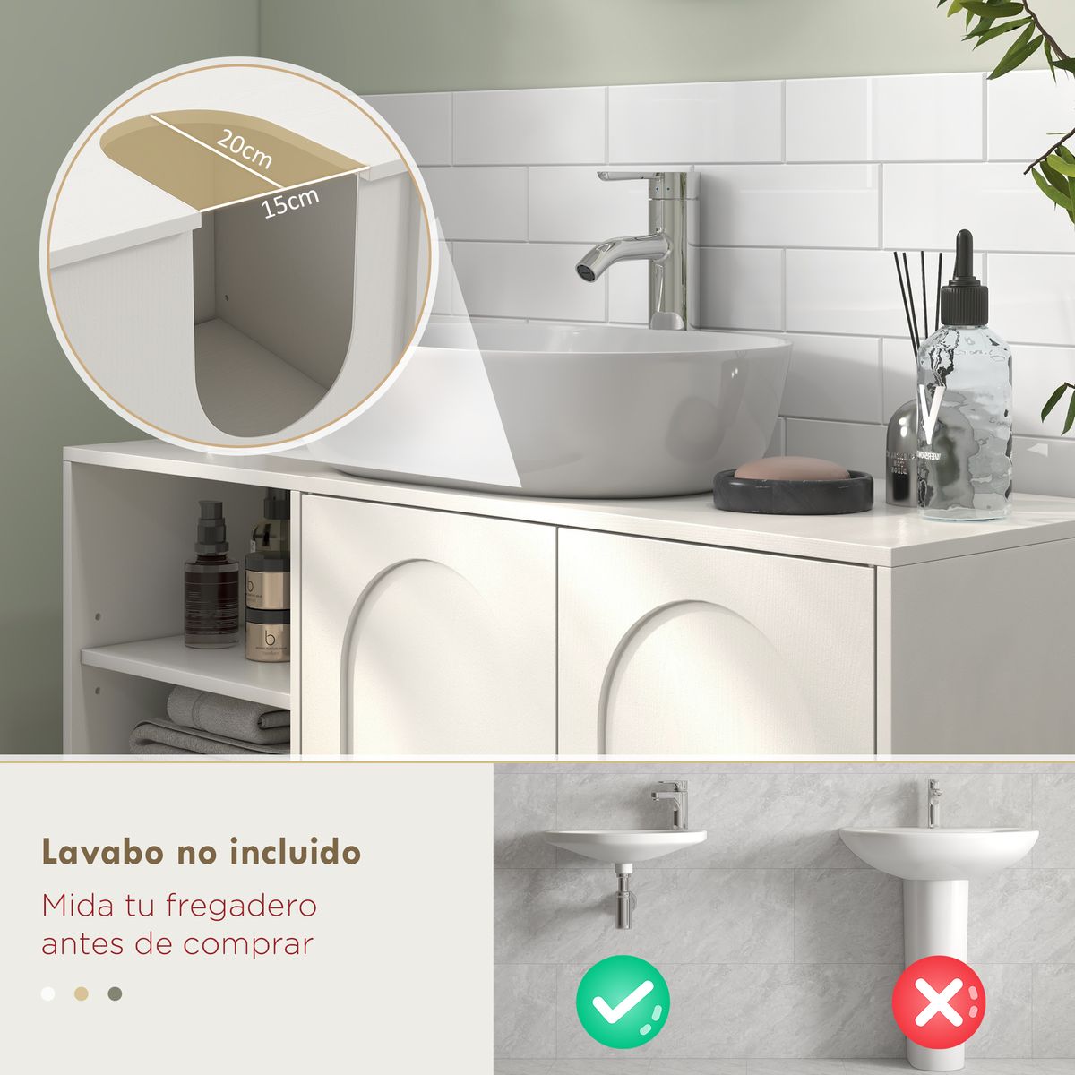 Mueble de lavabo Peonía Kleankin 3 compartimentos + armario crema 63x90x30 cm  web