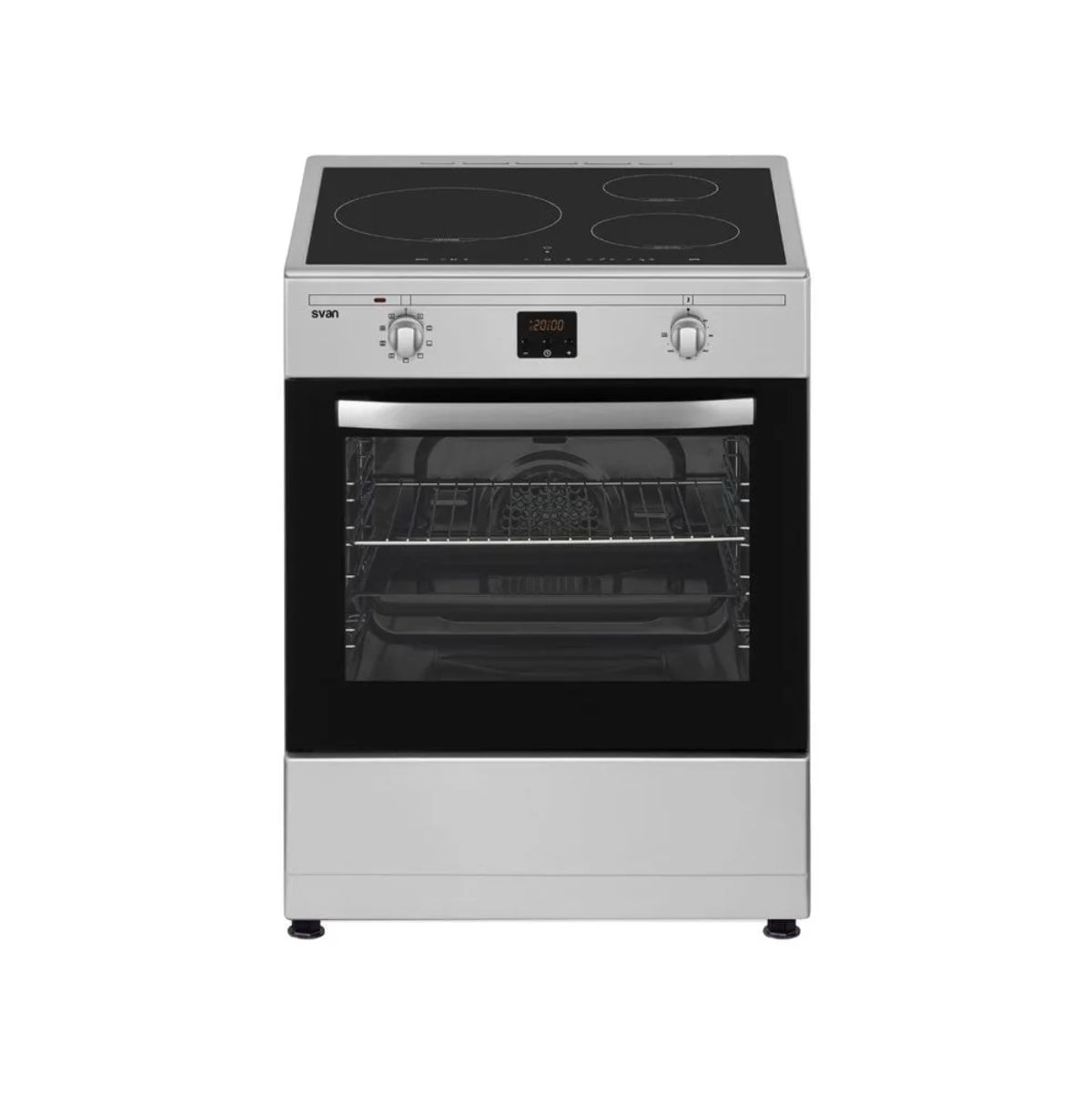 Cocina eléctrica Svan SKI3600X inducción 7400W 3 zonas 60L A inox 59,8 cm fondo blanco
