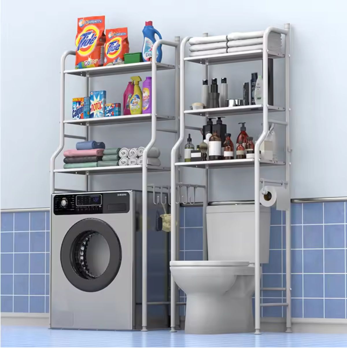 Estantería para lavadora 3 estantes acero inox blanco 153x65x25 cm fondo blanco