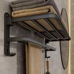 Toallero para baño con estante + 2 barras + 2 ganchos negro 17x40x21 cm
