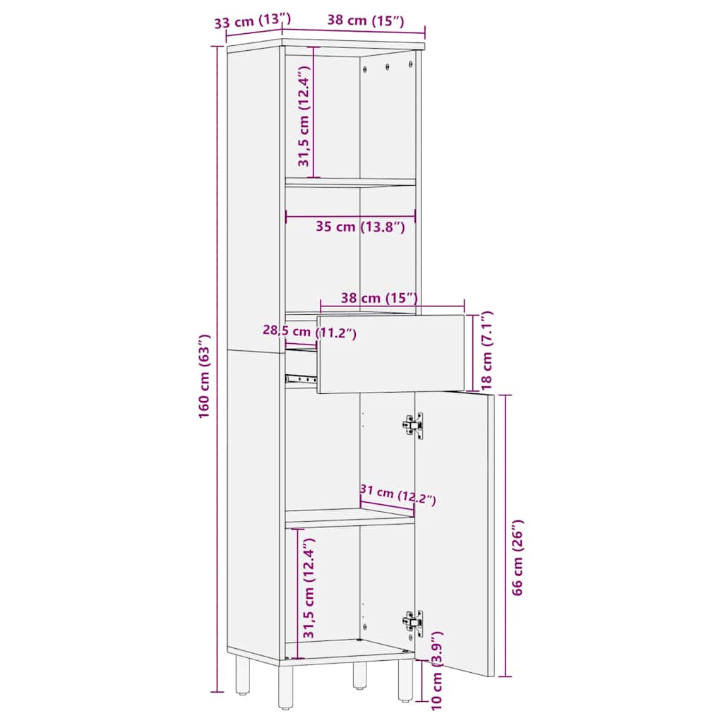 Armario auxiliar Bolsero 1 armario + 1 cajón + 2 compartimentos natural 160x38x33 cm medidas
