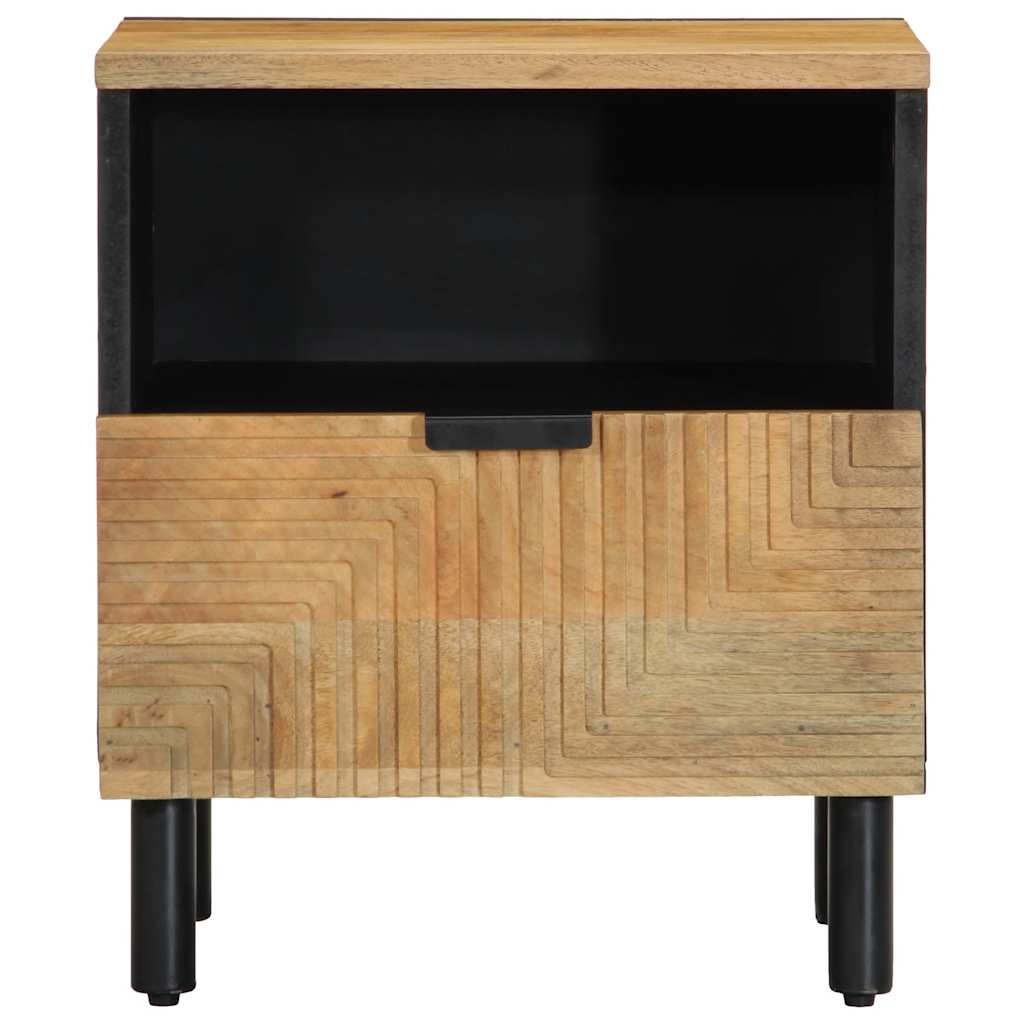 Mesita de noche Reinita 1 cajón + compartimento madera maciza natural 46x40x33 cm frontal