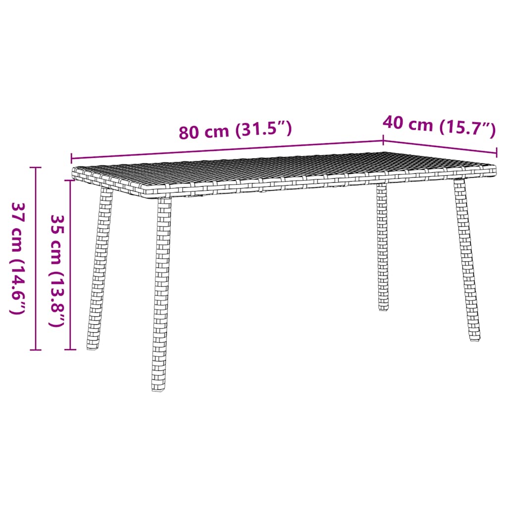 Mesa baja de jardín Turix diseño fijo gris 37x80x40 cm medidas