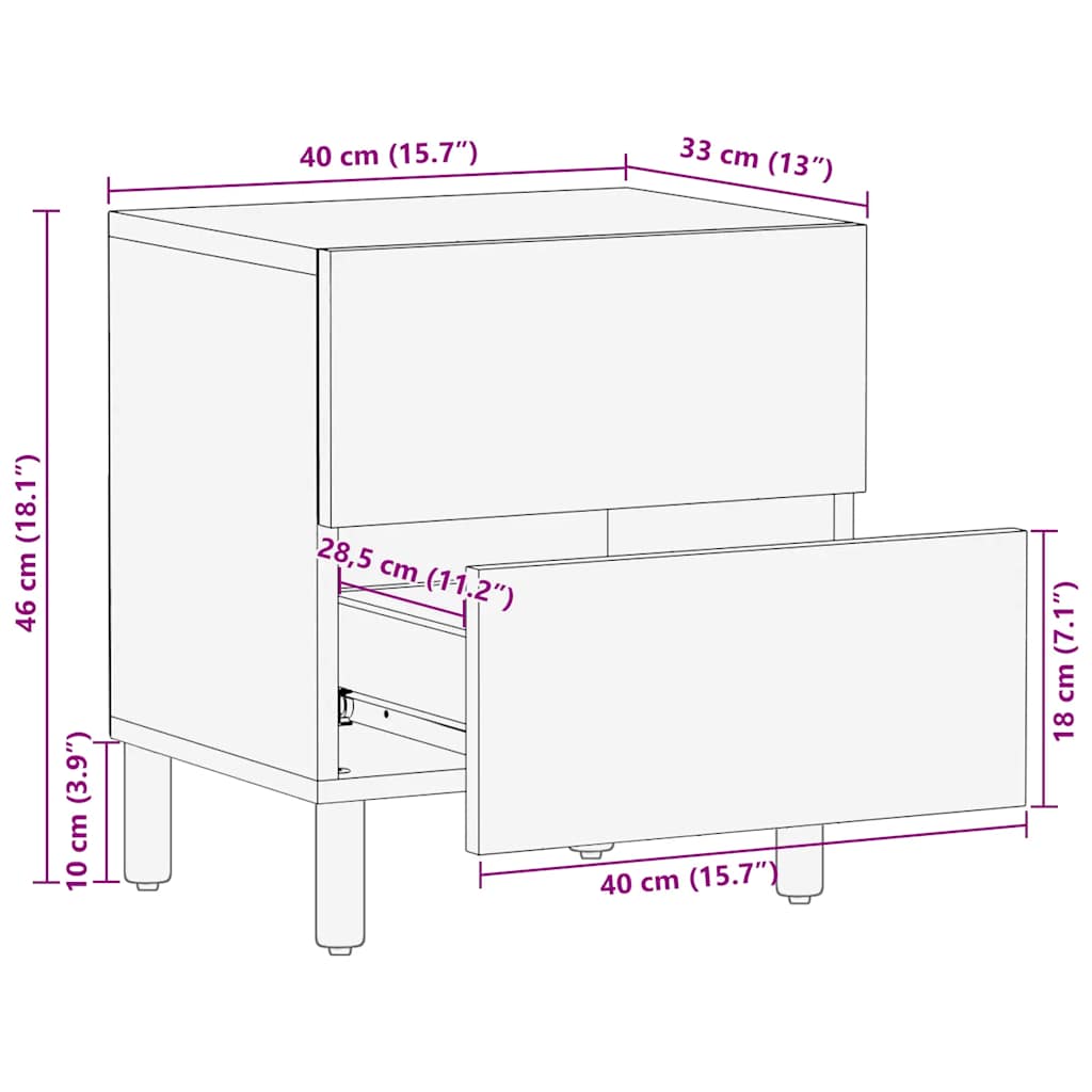 Pack de 2 mesitas de noche Larimar 2 cajones natural 46x40x33 cm medidas