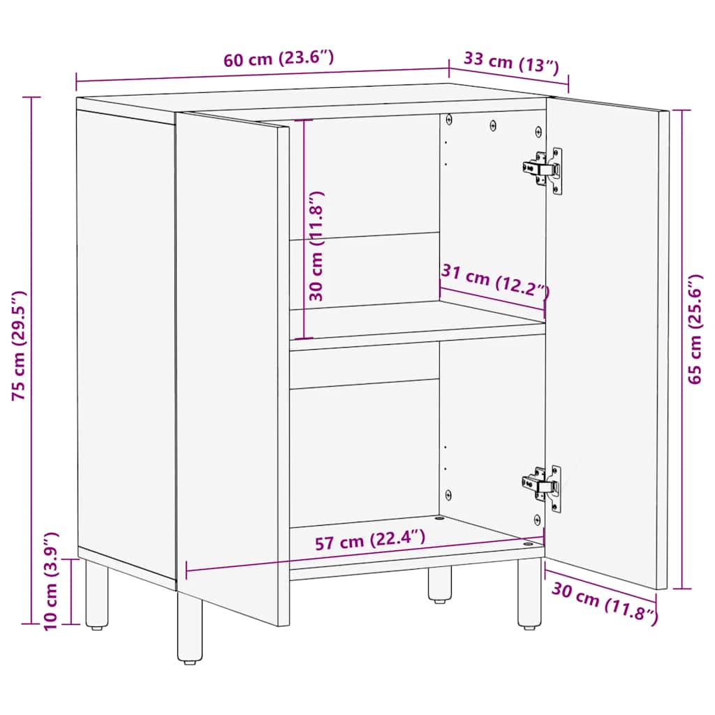 Aparador Pavia armario + 2 compartimentos interiores natural 75x60x33 medidas