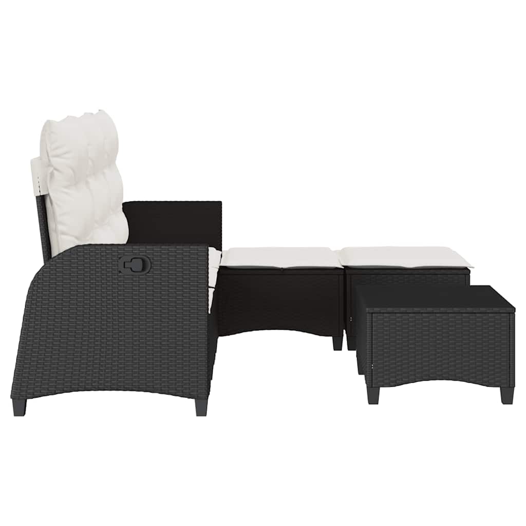 Conjunto de jardín Urki 3 plazas con cojines + reposapiés/mesa negro 83-91x176x138-125 cm lateral