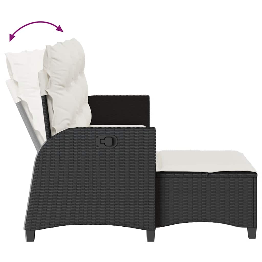 Conjunto de jardín Urki 3 plazas con cojines + reposapiés/mesa negro 83-91x176x138-125 cm reclinable