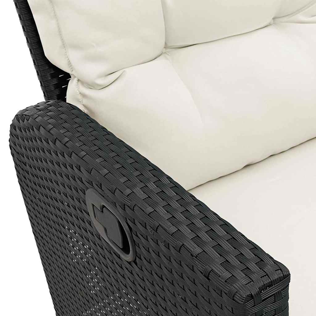 Conjunto de jardín Urki 3 plazas con cojines + reposapiés/mesa negro 83-91x176x138-125 cm