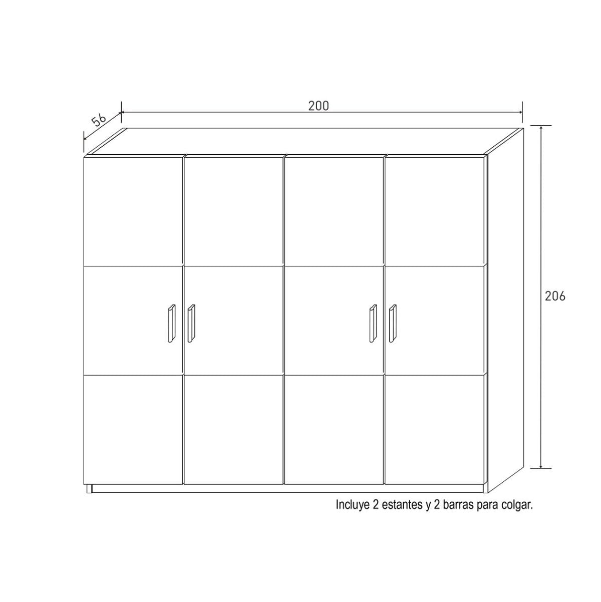 Armario-Monika-4-puertas-cambria-blanco-206x200x56-cm-medidas