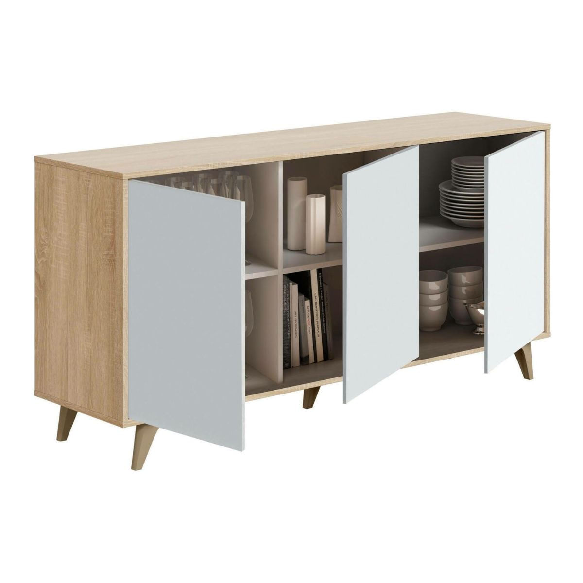 Aparador Relax Plus 3 puertas tipo push roble canadian/blanco artik 75x154x40 cm interior
