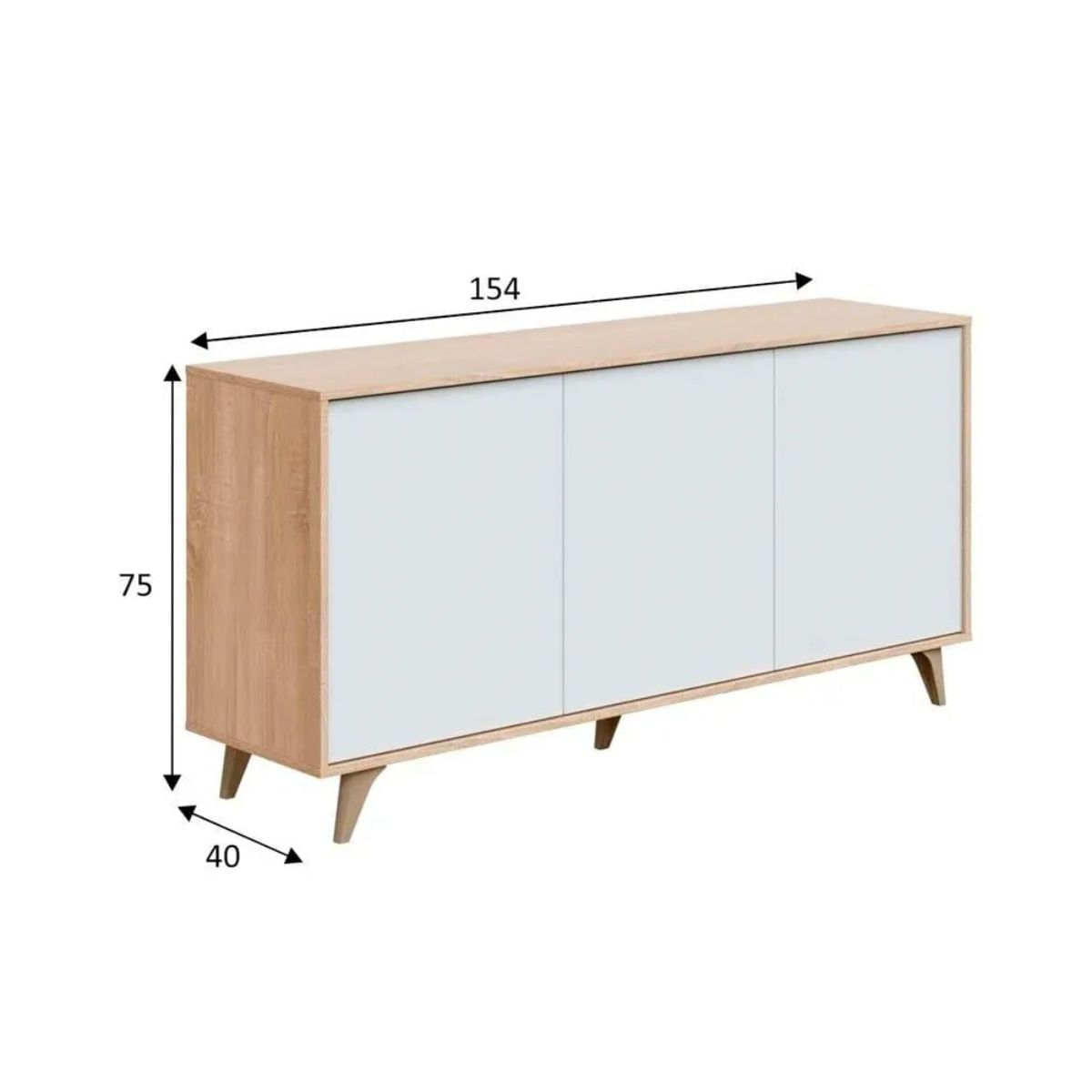 Aparador Relax Plus 3 puertas tipo push roble canadian/blanco artik 75x154x40 cm medidas