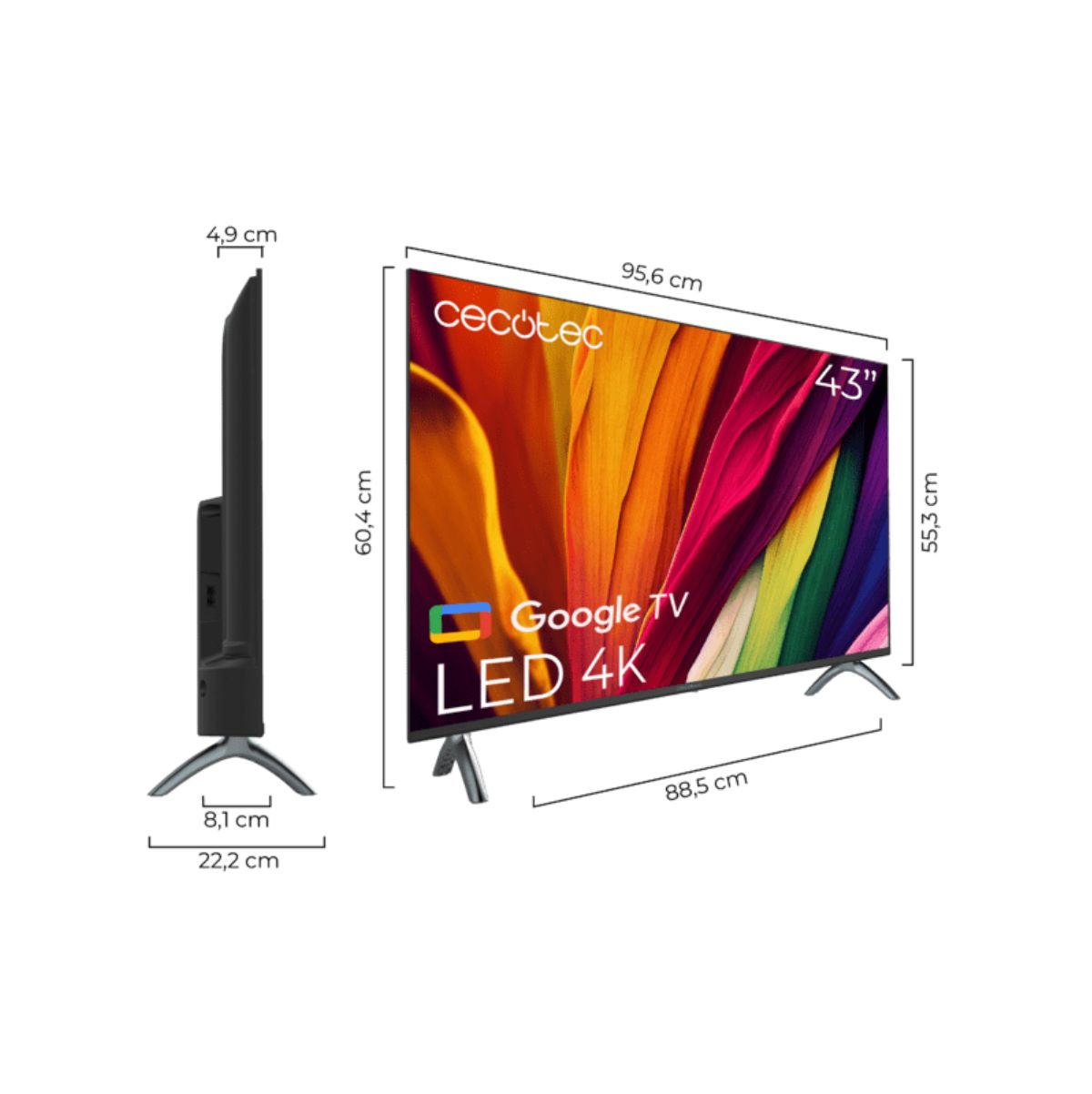 Televisor Smart TV Cecotec ALU40043 43’’ 4K UHD Android 11 F negro medidas