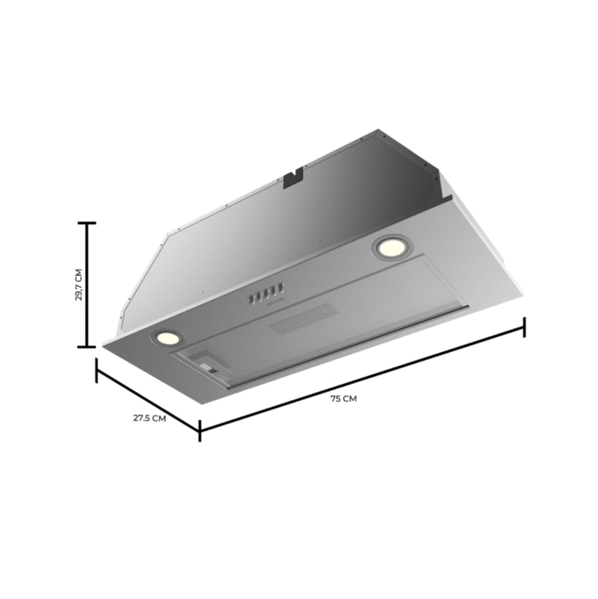 Campana integral Cecotec Bolero Flux IM 756500 165W 650m3/h 3 potencias inox 75 cm medidas