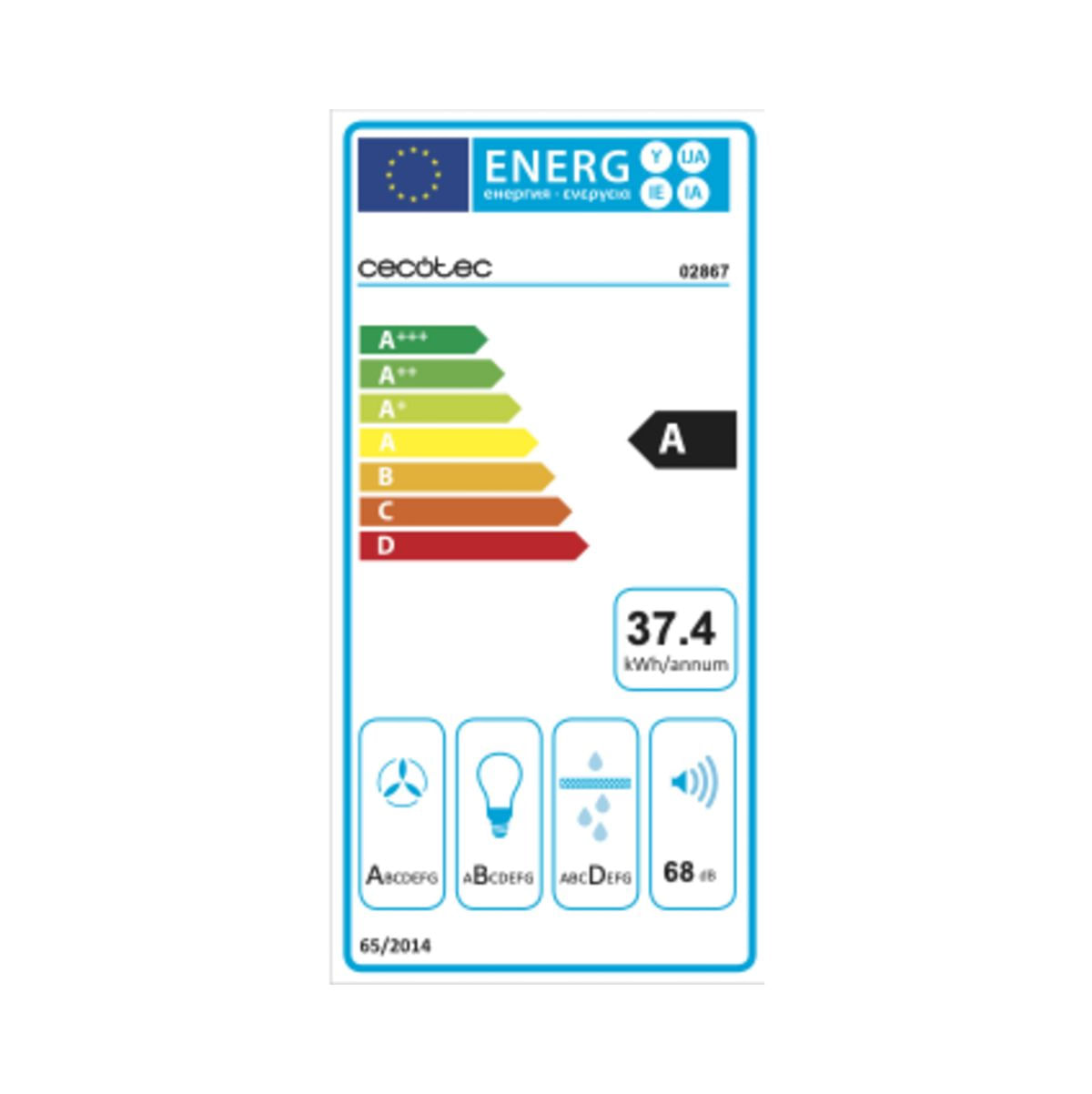 Campana integral Cecotec Bolero Flux IM 756500 165W 650m3/h 3 potencias inox 75 cm etiqueta
