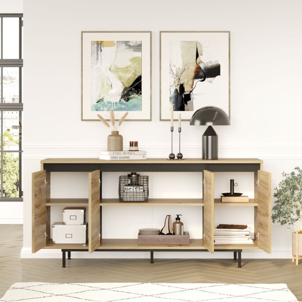 Aparador Chape 4 puertas natural 75x160x44,5 cm interior