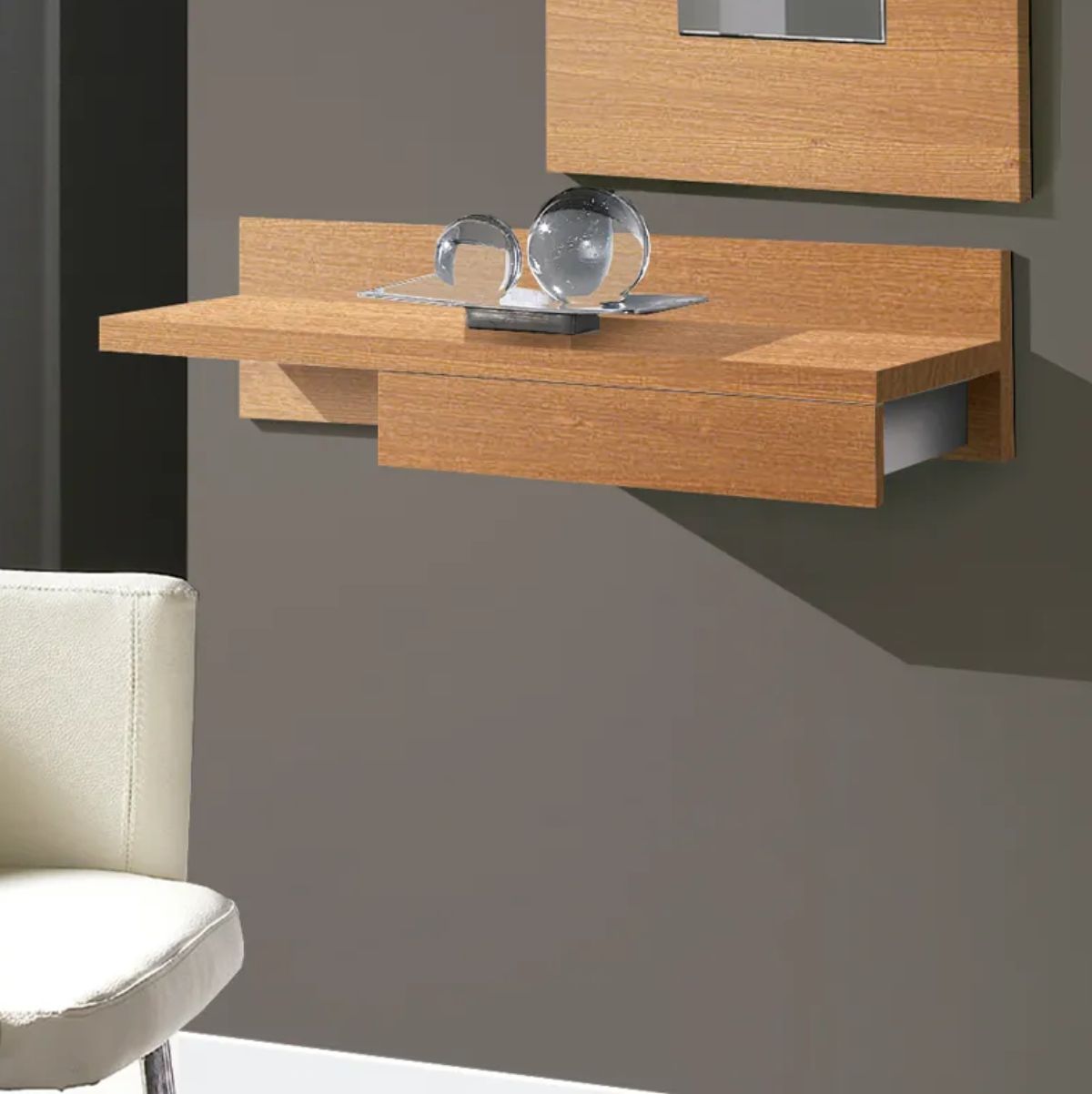 Mueble recibidor Lizar con cajón diseño mural madera 20x70x28 cm ambientada