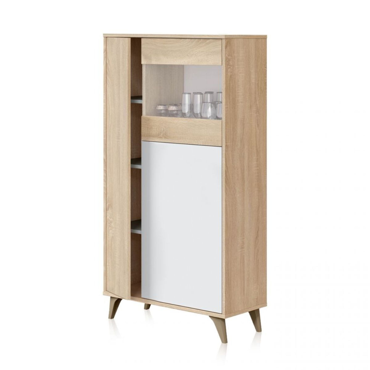 Vitrina Relax Plus 3 puertas con apertura tipo push roble canadian/blanco artik 142x77x33 cm lateral