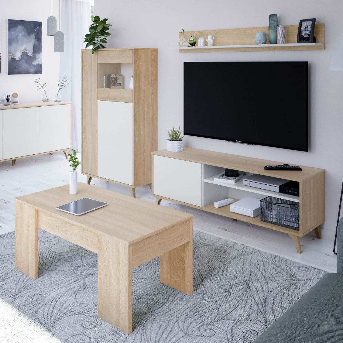 Vitrina Relax Plus 3 puertas con apertura tipo push roble canadian/blanco artik 142x77x33 cm lateral