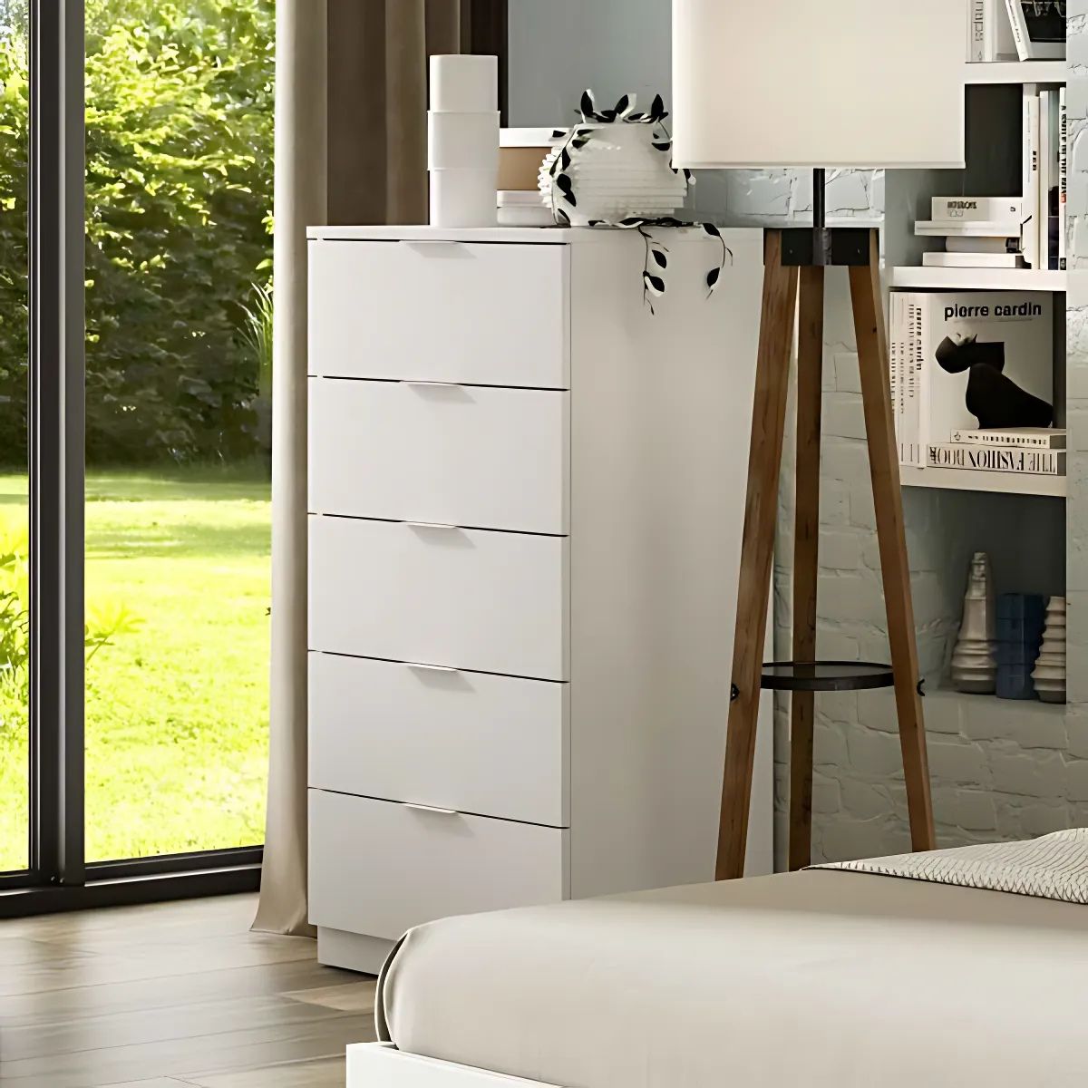 Cómoda Maya 5 cajones blanco fondo blanco