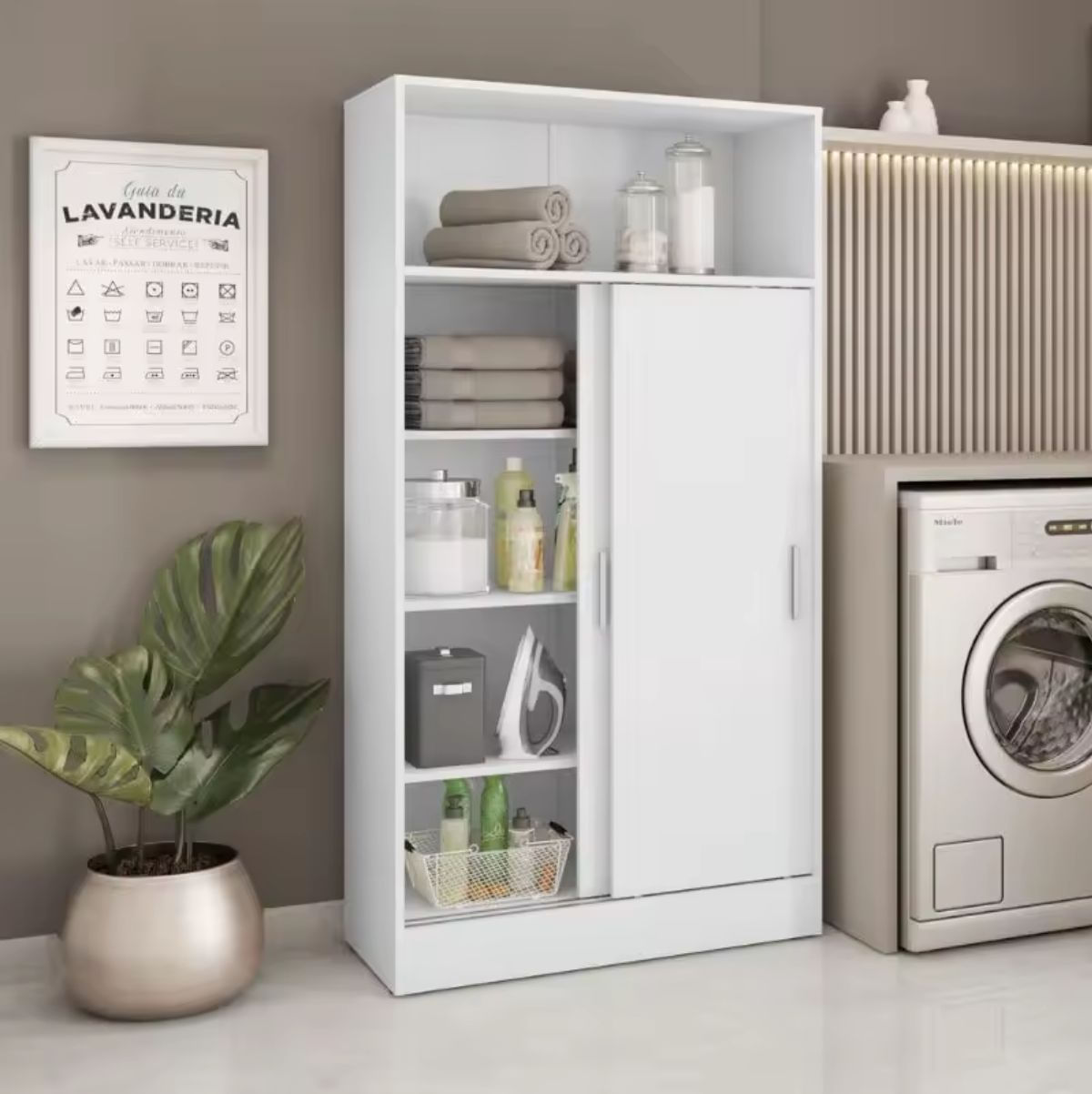 Armario auxiliar Egun puertas correderas blanco 156,5x81,5x38 cm ambientada