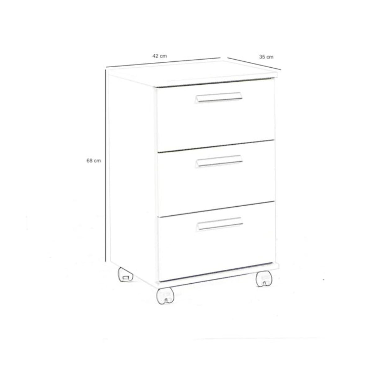 Cajonera Gabon 3 cajones con ruedas blanco 67,5x41,6x35 cm medidas