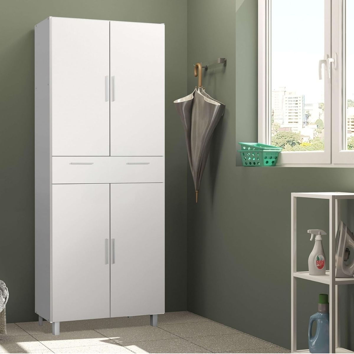 Armario auxiliar Berdin 2 armarios + cajón blanco 187,7x81,4x34,5 cm ambientada