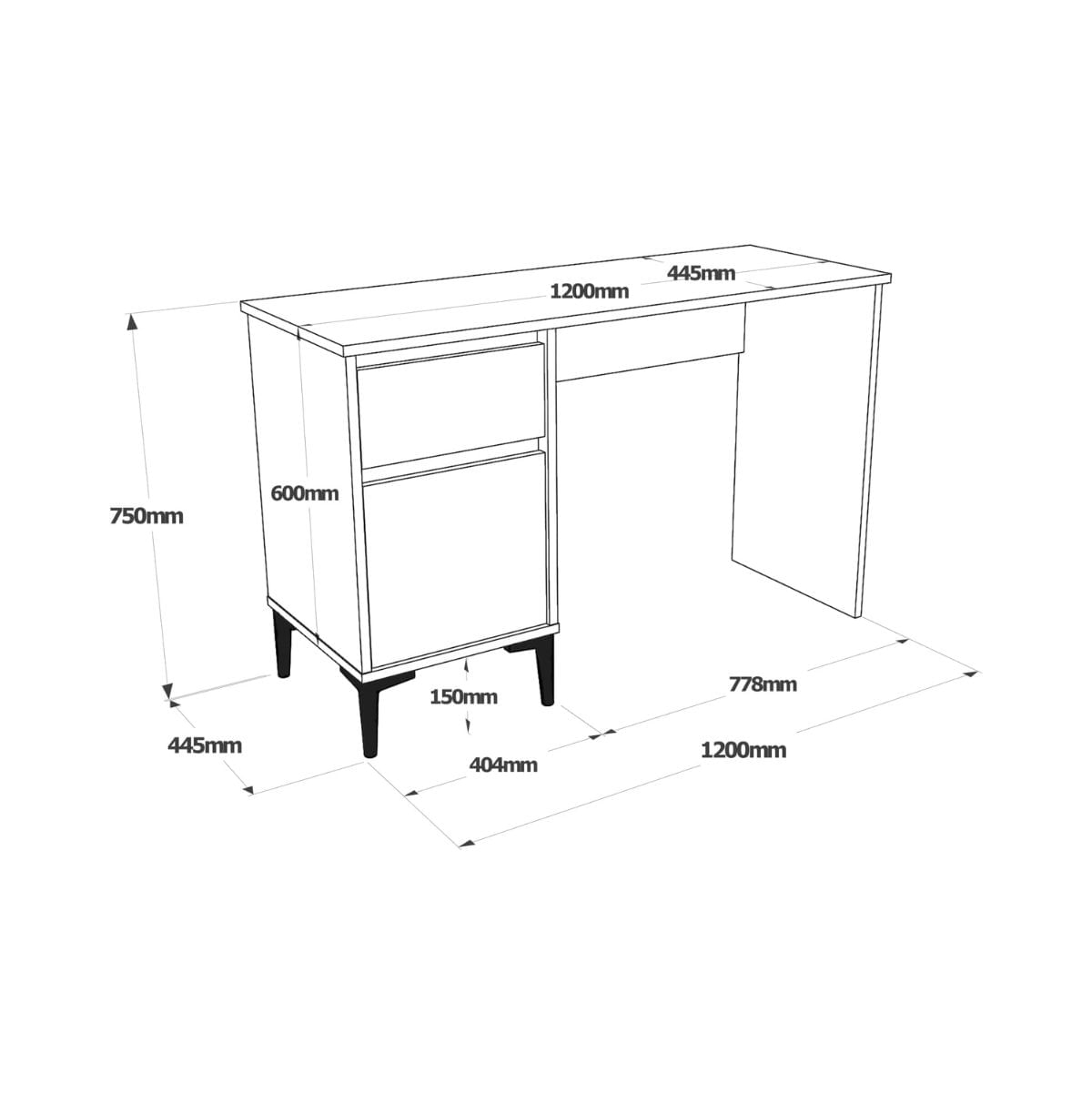 Escritorio Zuri armario + cajón natural 75x120x45 cm medidas