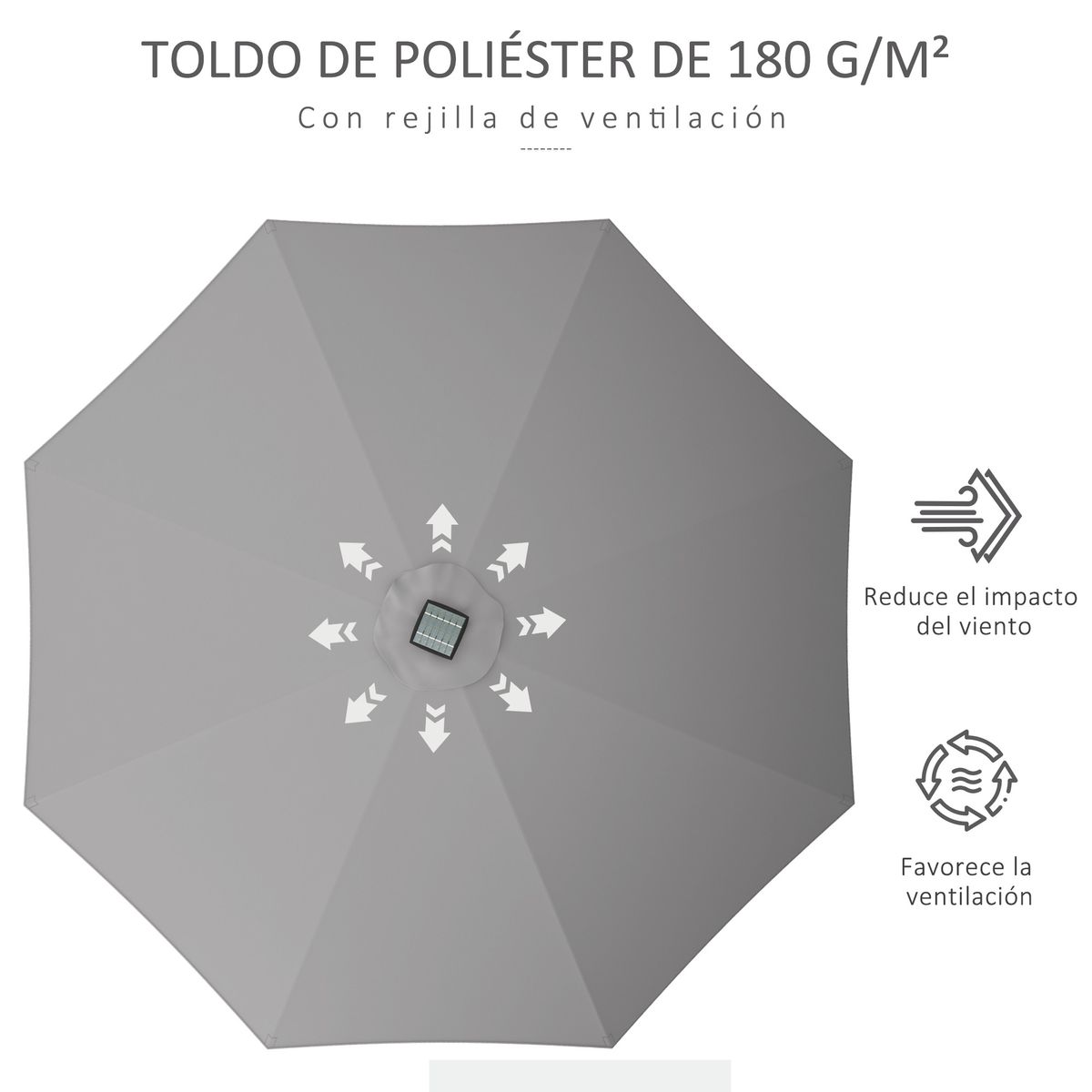 Sombrilla-de-jardin-Meli-Outsunny-luces-LED---panel-solar-gris-claro-Ø265-cm-panel-solar
