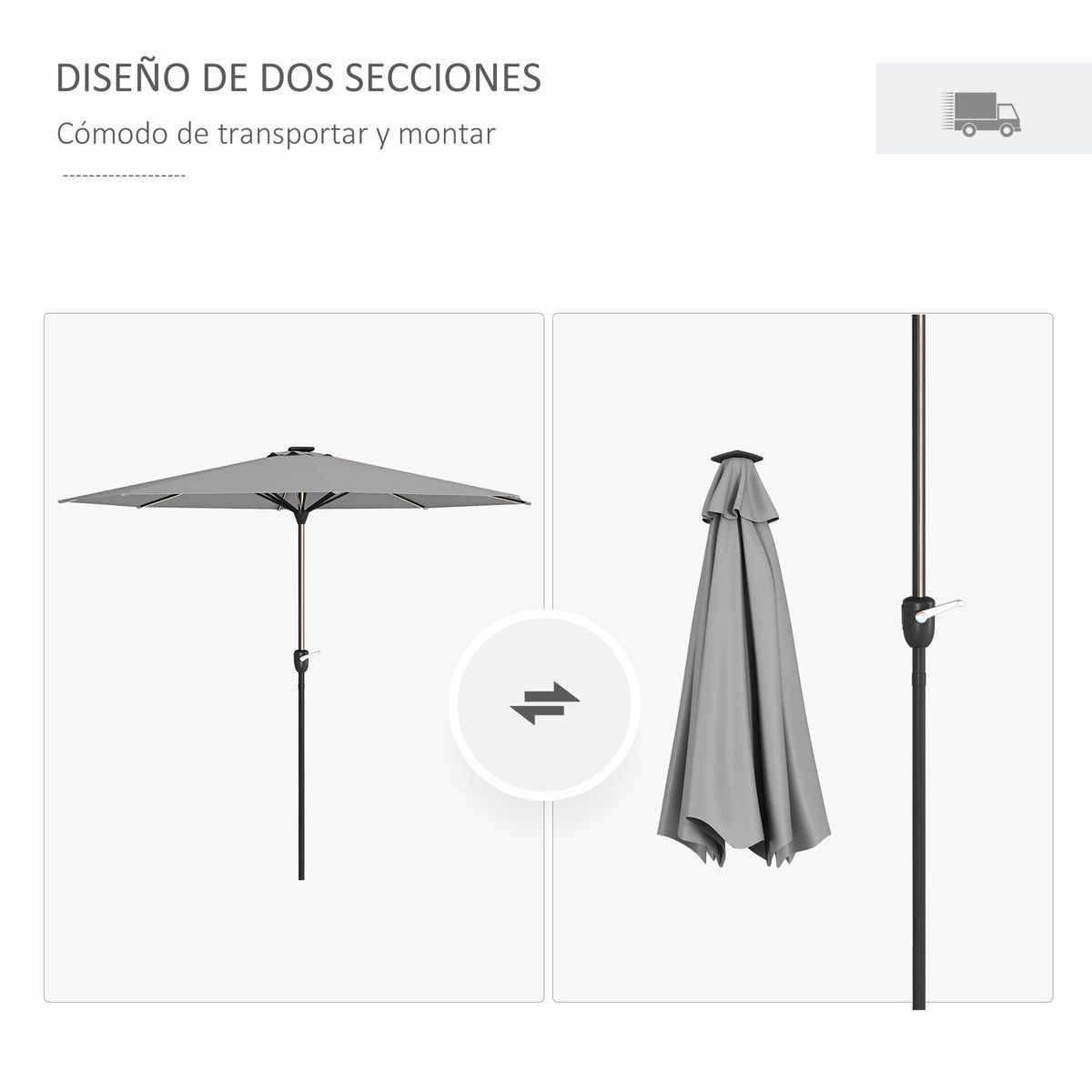 Sombrilla-de-jardin-Meli-Outsunny-luces-LED---panel-solar-gris-claro-Ø265-cm