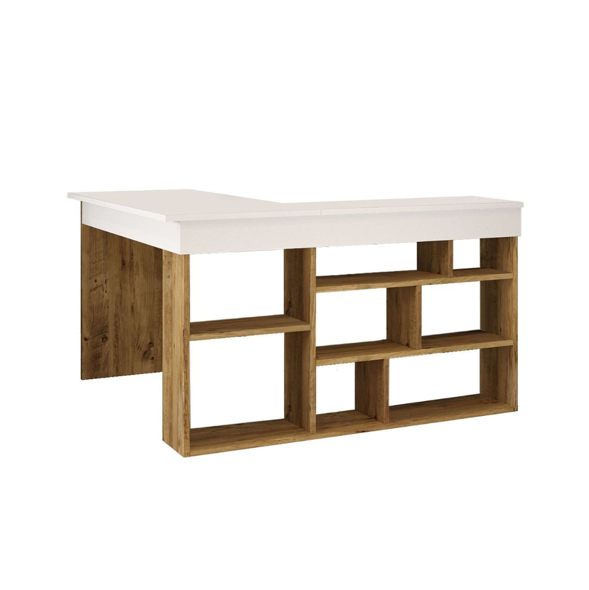 Escritorio Bihar esquinero con estantes natural/blanco 72x115x120 cm fondo blanco