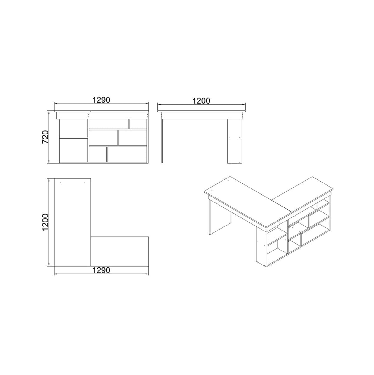 Escritorio Bihar esquinero con estantes natural/blanco 72x115x120 cm medidas